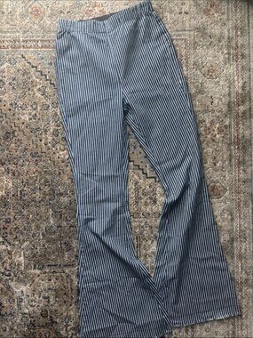 Altar'd State Navy and White Pinstripe Wide Leg Jeans